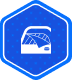 Blue hexagon icon with a white car window illustration representing window tinting services.