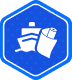 Blue hexagon icon with a white graphic of a ship and nautical charts, symbolizing marine navigation services.